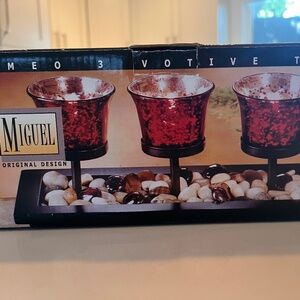 San Miguel Three Red Tealight Candle Holder